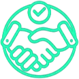 Icon for automated cash settlement via SWIFT with a handshake and checkmark.